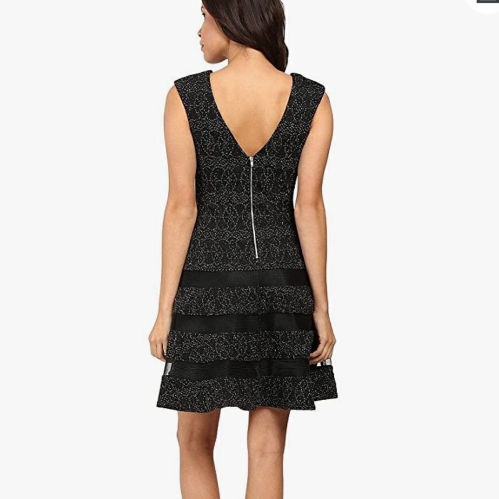 Aidan by Aidan Mattox Women's Stretch Knit Fit and Flare V Neck Cocktail Dress - Picture 3 of 8